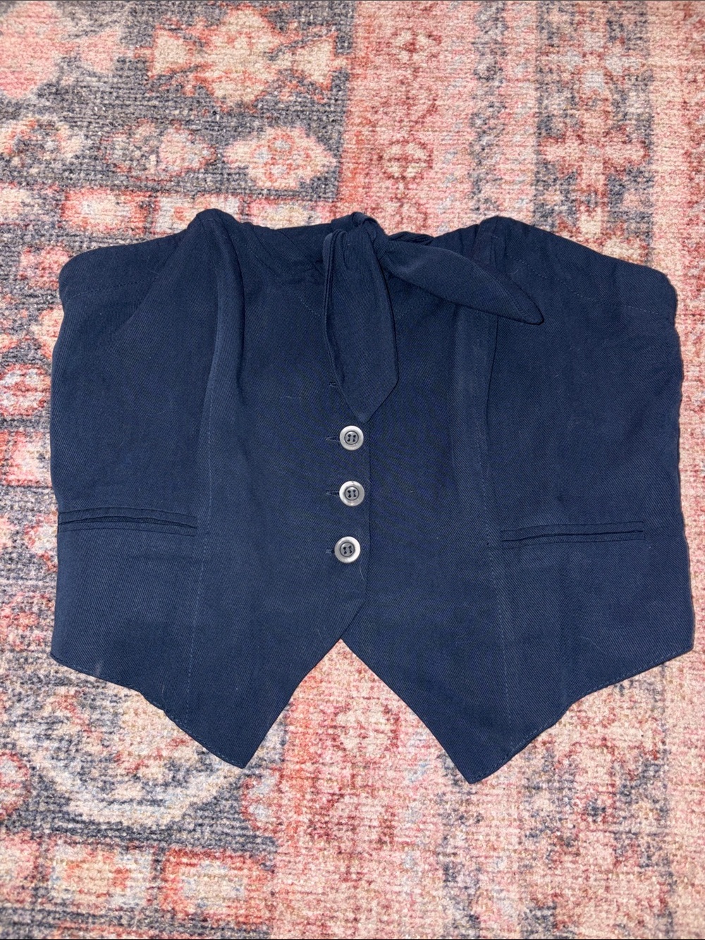 Navy Blue Strapless Tie-Front Corset Top size Medium
